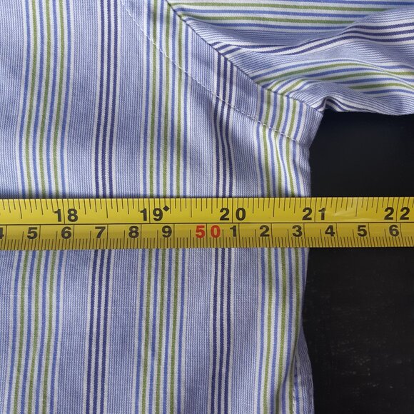 ETRO Milano SZ 39 Blue, Green & White Stripe Men's Cotton Button Up Shirt - Picture 9 of 12